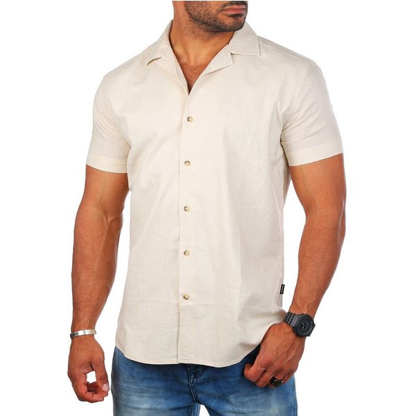 CARISMA Kurzarmhemd Herren Leinen Baumwoll Mix Casual Hemd 9212 Regular Kurzarm Kentkragen Uni