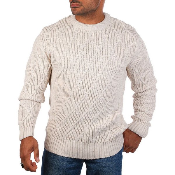 CARISMA Strickpullover Herren mit Rauten Karo retro Strickmuster Uni Rundhals 7824