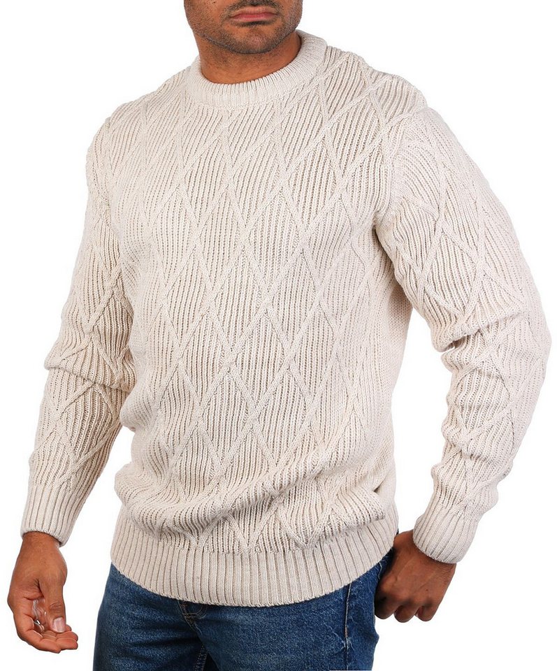 CARISMA Strickpullover Herren mit Rauten Karo retro Strickmuster Uni Rundhals 7824 – Bild 2 von 5