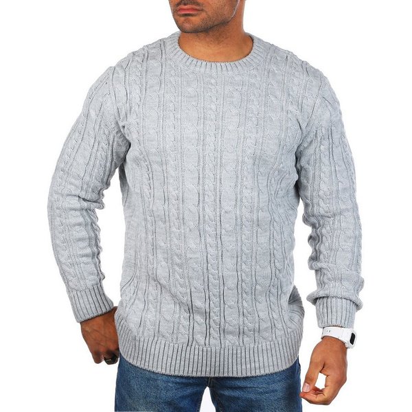CARISMA Strickpullover Herren mit Zopf Cable Strickmuster Uni Rundhals retro klassisch 7880