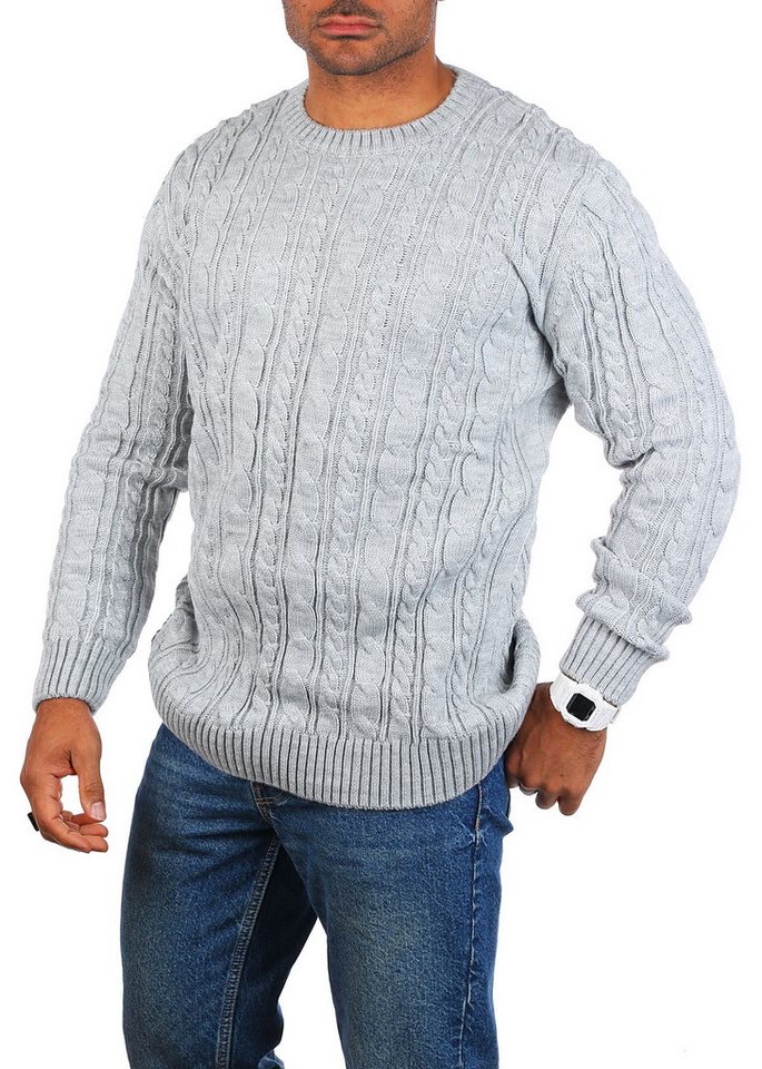CARISMA Strickpullover Herren mit Zopf Cable Strickmuster Uni Rundhals retro klassisch 7880 – Bild 2 von 5