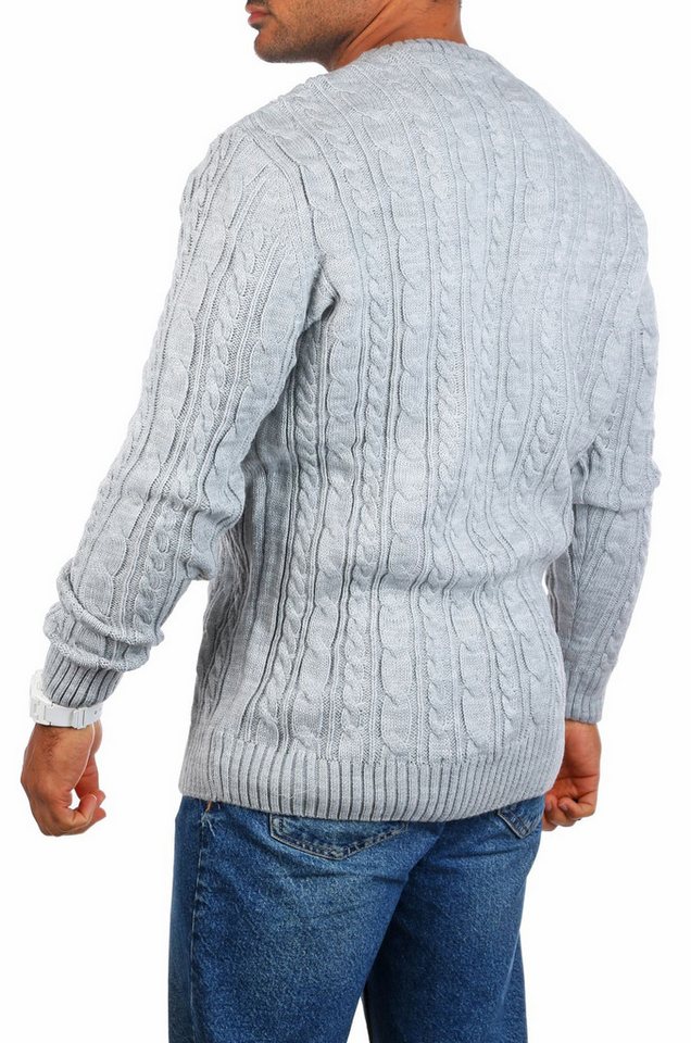 CARISMA Strickpullover Herren mit Zopf Cable Strickmuster Uni Rundhals retro klassisch 7880 – Bild 3 von 5