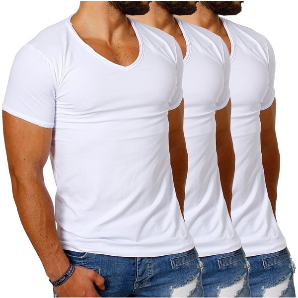 CARISMA T-Shirt Herren Uni Basic 4066 tief-breit geschnittener Ausschnitt vintage Look V-Ausschnitt unifarben kurzarm slim fit