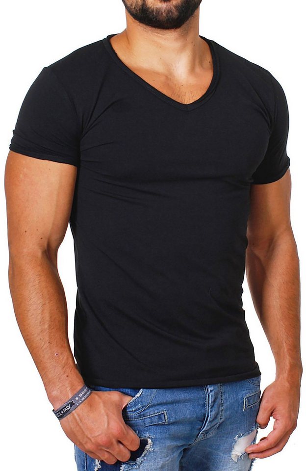 CARISMA T-Shirt Herren Uni Basic 4066 tief-breit geschnittener Ausschnitt vintage Look V-Ausschnitt unifarben kurzarm slim fit – Bild 2 von 5