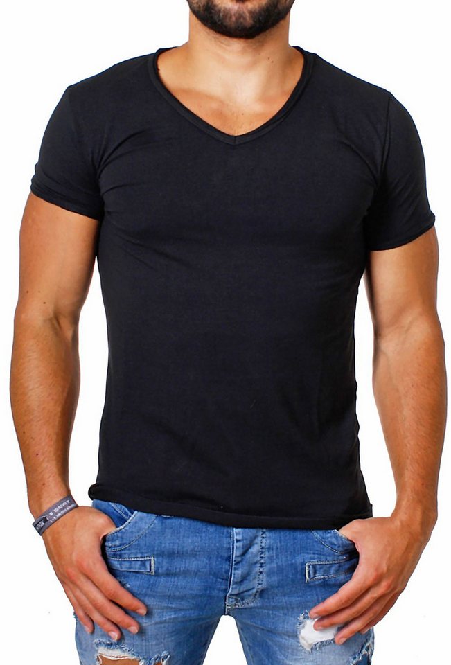 CARISMA T-Shirt Herren Uni Basic 4066 tief-breit geschnittener Ausschnitt vintage Look V-Ausschnitt unifarben kurzarm slim fit – Bild 3 von 5