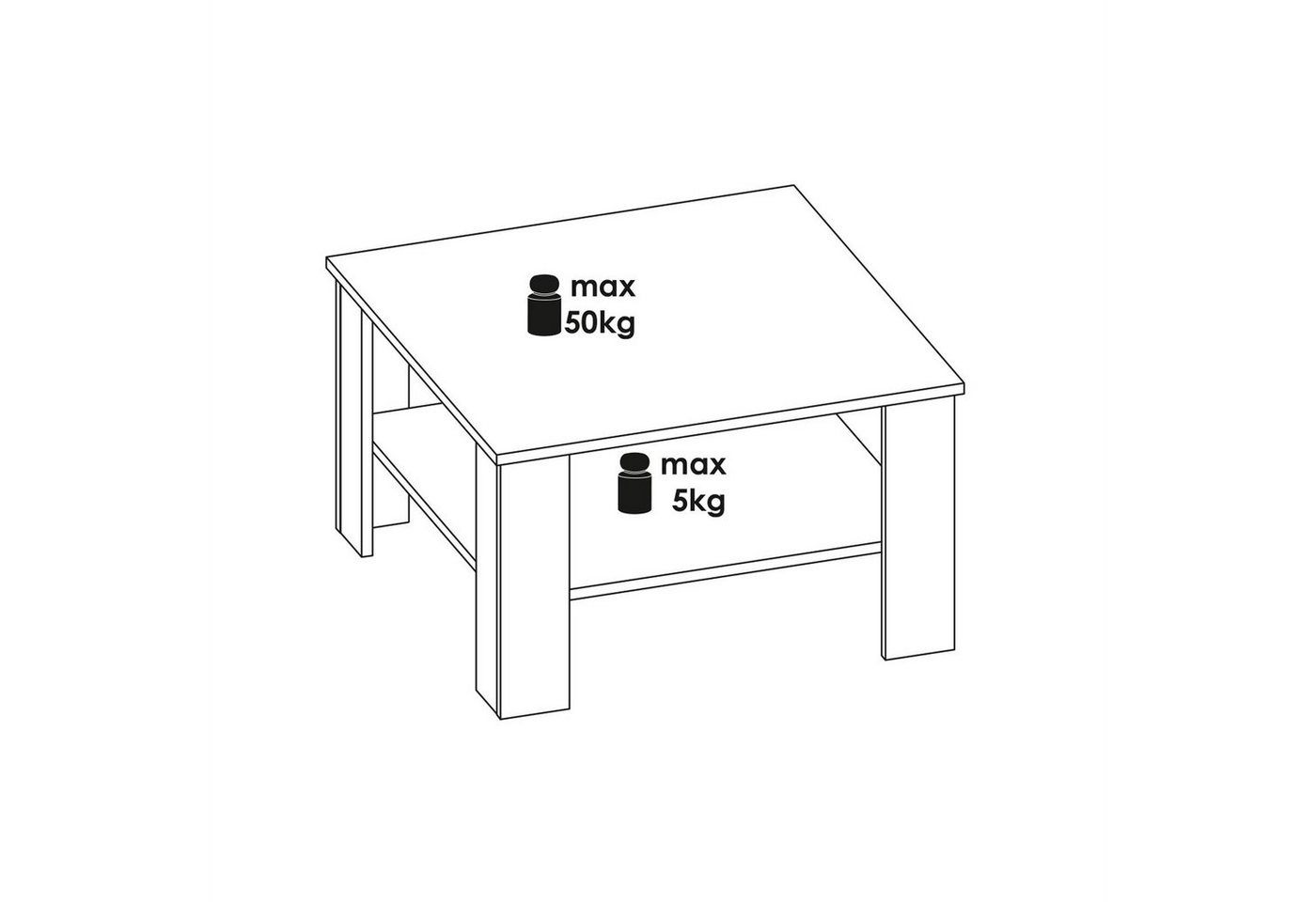 CARO-Möbel Couchtisch FELICE, Couchtisch Wohnzimmer Beistell 68 x 68 cm Sofa mit Ablage in versch. F – Bild 2 von 3