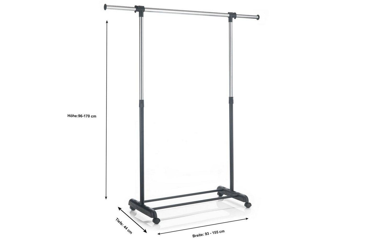CARO-Möbel Garderobenständer SALA, Kleiderständer mit Rollen, Kleiderwagen Metall, Rollgarderobe schwarz – Bild 4 von 4
