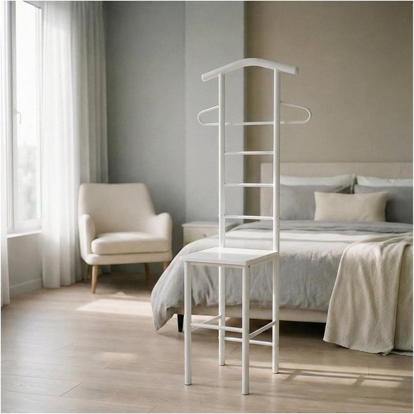 CARO-Möbel Herrendiener JIVO, Kleiderablage für Schlafzimmer Stuhl aus Metall & MDF Weiß/Weiß