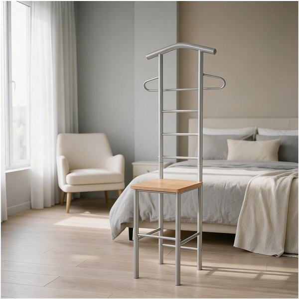 CARO-Möbel Herrendiener JIVO, Kleiderablage für Schlafzimmer Stuhl aus Metall & MDF Buche Dekor