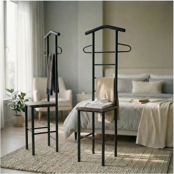 CARO-Möbel Herrendiener JIVO, Herrendiener mit ablage aus Metall und MDF modern-schwarz/braun