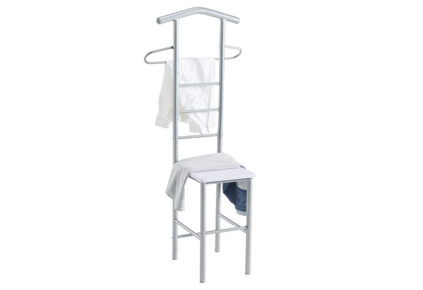 CARO-Möbel Herrendiener JIVO, Kleiderablage für Schlafzimmer Stuhl aus Metall & MDF Weiß – Bild 3 von 5