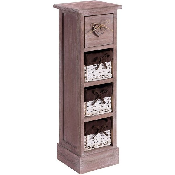 CARO-Möbel Kommode FLOWER, Regal Flower Beistellschrank Blumenregal 1 Schublade und 3 Körbe, brau