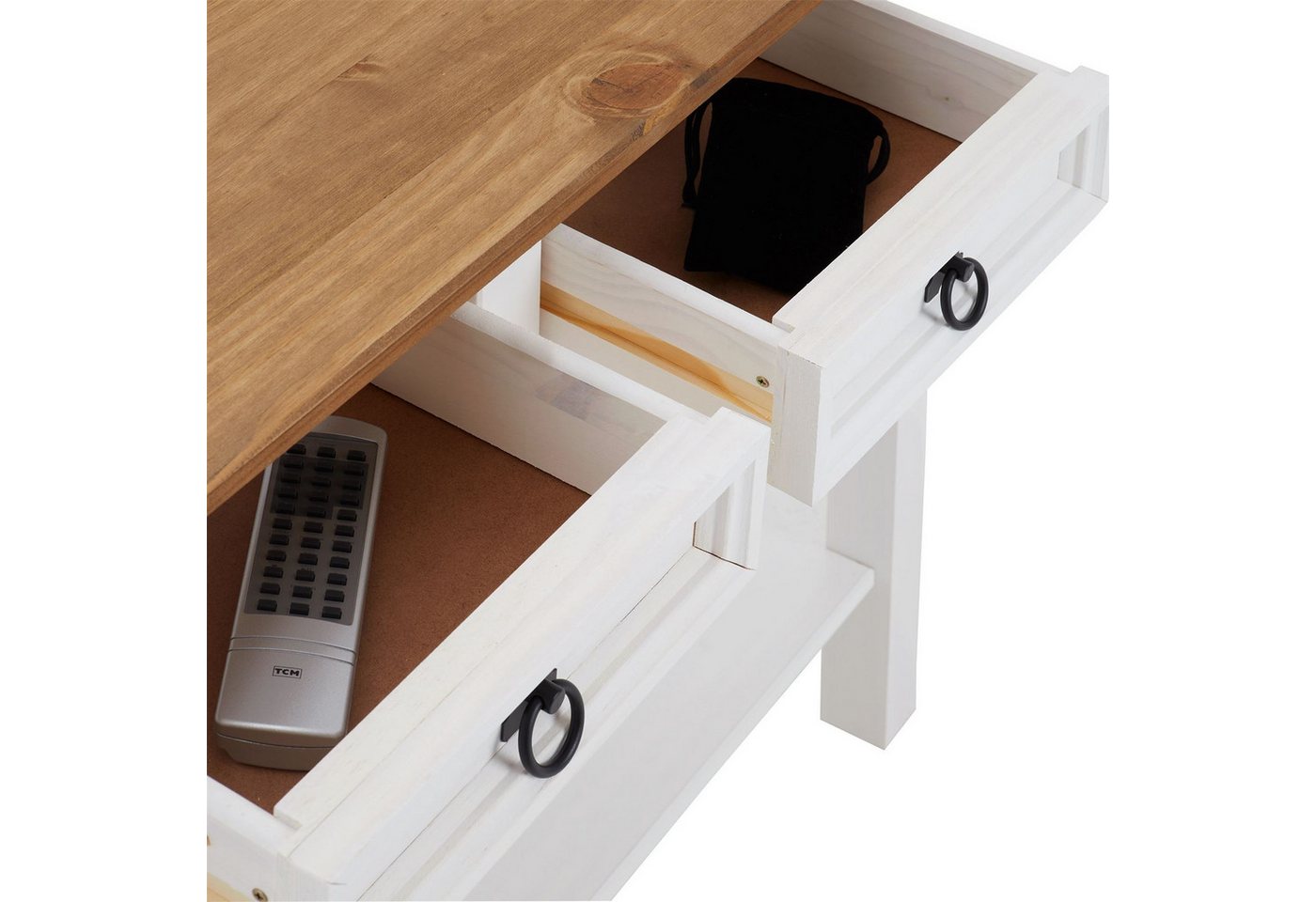 CARO-Möbel Konsolentisch CAMPO, Konsolentisch Beistell Anrichte Kiefer massiv Mexiko Stil weiß/braun – Bild 4 von 5