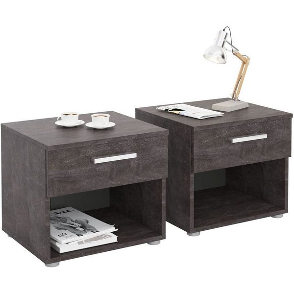 CARO-Möbel Nachtkommode MARY, Nachttisch 2er Set mit Schublade und Ablagefach Betonoptik dunkel