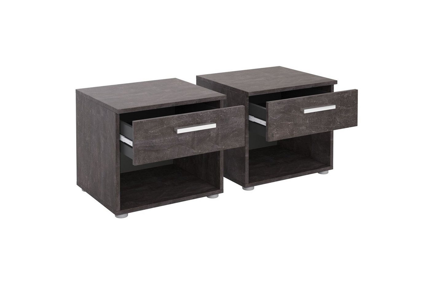 CARO-Möbel Nachtkommode MARY, Nachttisch 2er Set mit Schublade und Ablagefach Betonoptik dunkel – Bild 2 von 3