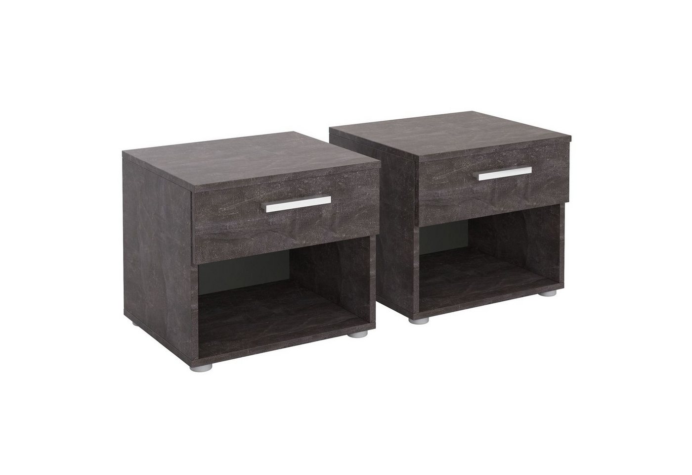 CARO-Möbel Nachtkommode MARY, Nachttisch 2er Set mit Schublade und Ablagefach Betonoptik dunkel – Bild 3 von 3