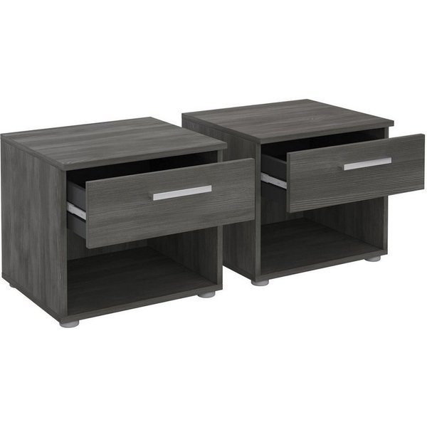 CARO-Möbel Nachtkommode MARY, Nachttisch 2er Set mit Schublade und Ablagefach Escheoptik Grau