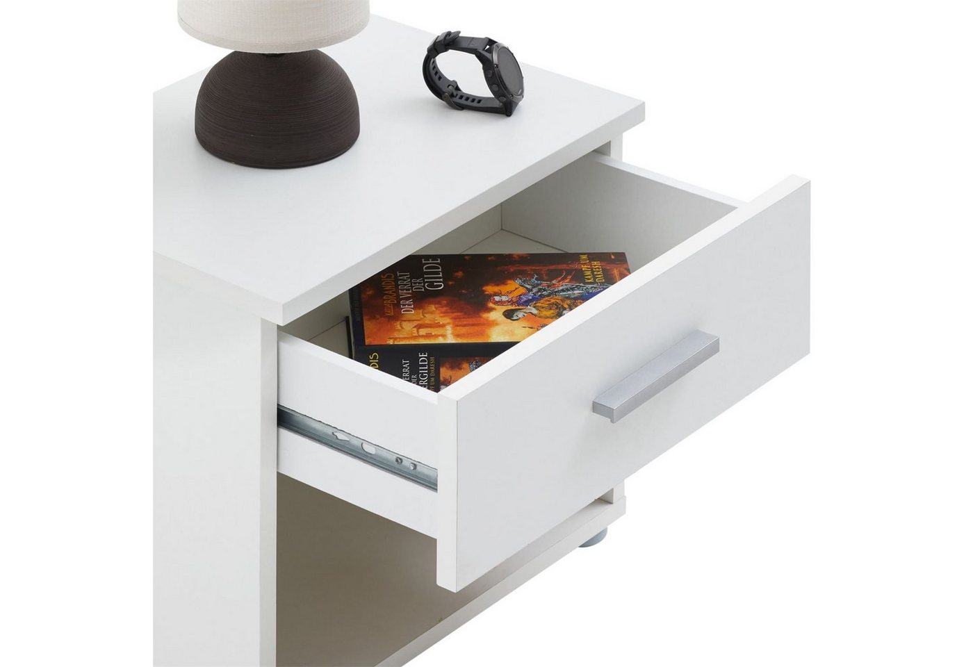 CARO-Möbel Nachtkommode MARY, Nachttisch 2er Set mit Schublade und Ablagefach Weiß – Bild 4 von 4