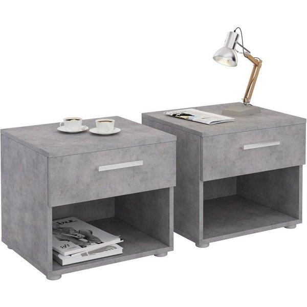 CARO-Möbel Nachtkommode MARY, Nachttisch 2er Set mit Schublade und Ablagefach Betonoptik