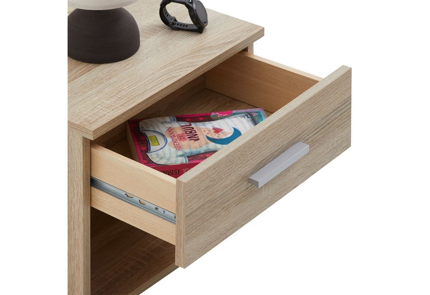 CARO-Möbel Nachtkommode MARY, Nachttisch mit Schublade und Ablagefach Sonoma Eiche Optik – Bild 4 von 4