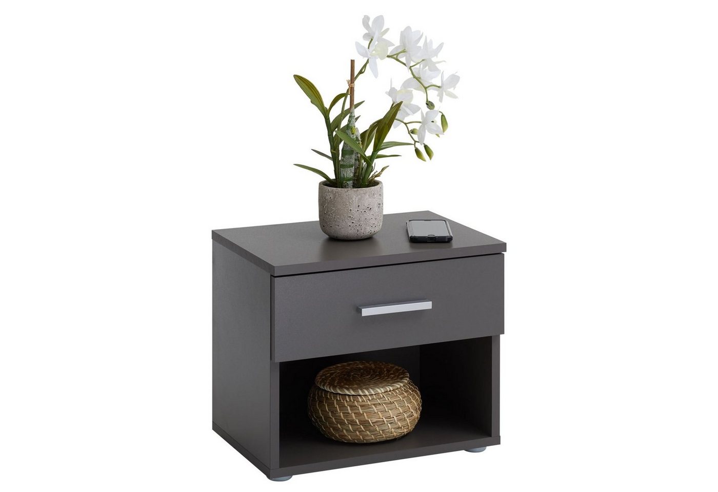 CARO-Möbel Nachtkommode MARY, Nachttisch 2er Set mit Schublade und Ablagefach Grau – Bild 2 von 4