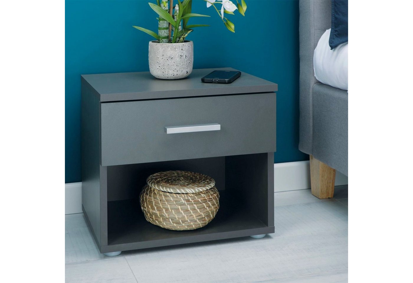 CARO-Möbel Nachtkommode MARY, Nachttisch 2er Set mit Schublade und Ablagefach Grau – Bild 3 von 4