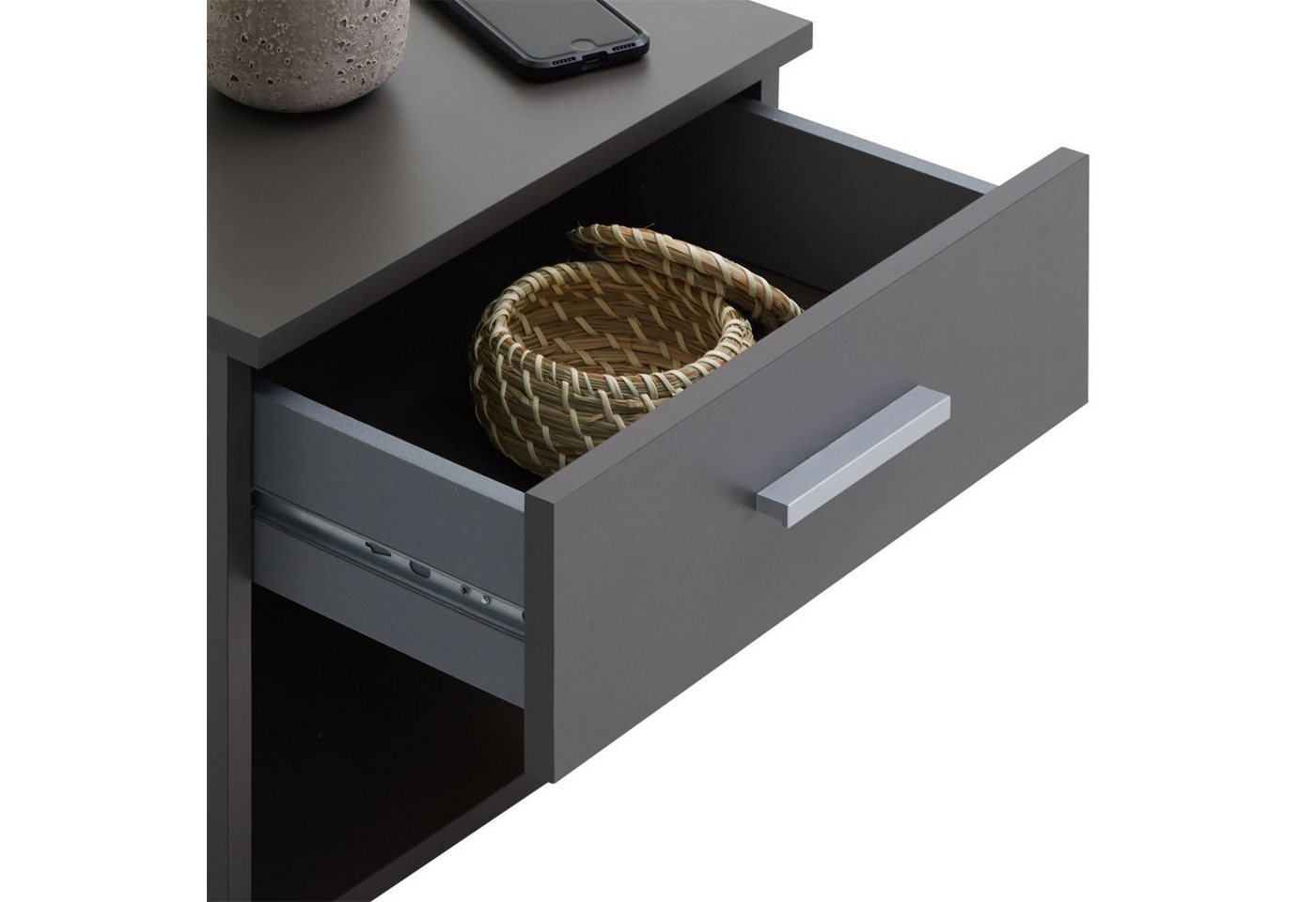 CARO-Möbel Nachtkommode MARY, Nachttisch 2er Set mit Schublade und Ablagefach Grau – Bild 4 von 4
