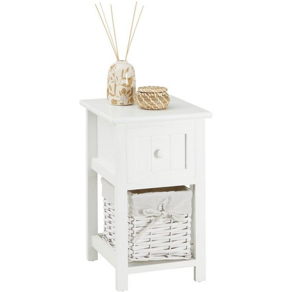 CARO-Möbel Nachttisch MESSINA, Nachttisch aus Holz mit 1 Schublade und Korb Kommode Vintage Boho Sty