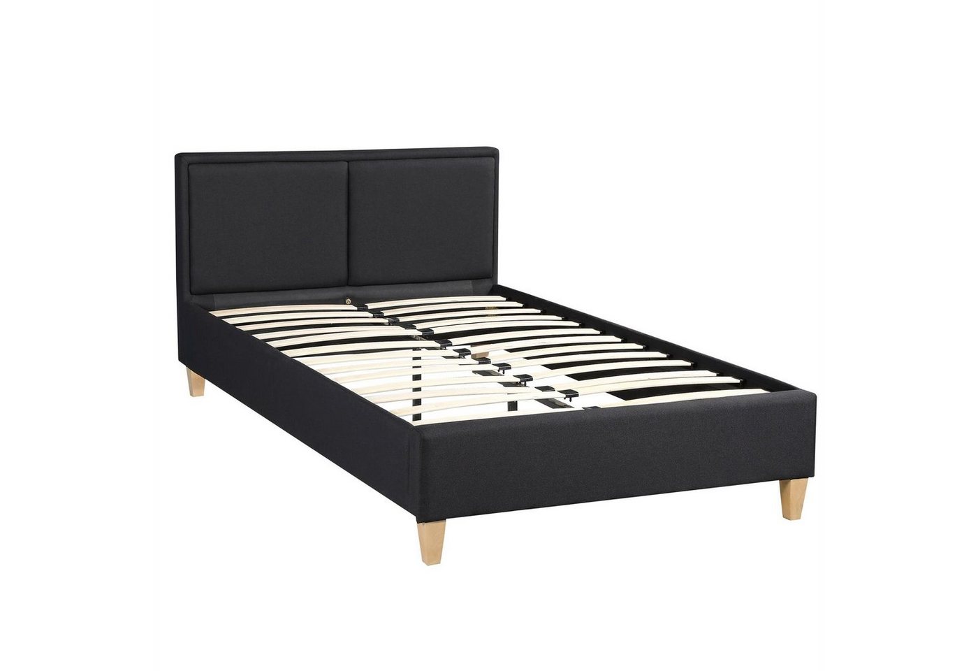CARO-Möbel Polsterbett ANAIS, Einzelbett 120x200 cm Bettgestell mit Lattenrost & Stoffbezug schwarz – Bild 2 von 4