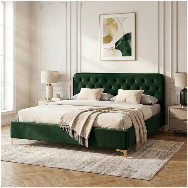 CARO-Möbel Polsterbett GLAMOUR, Polsterbett Doppelbett 140x200 cm Bettgestell Rahmen Samtbezug Barocks