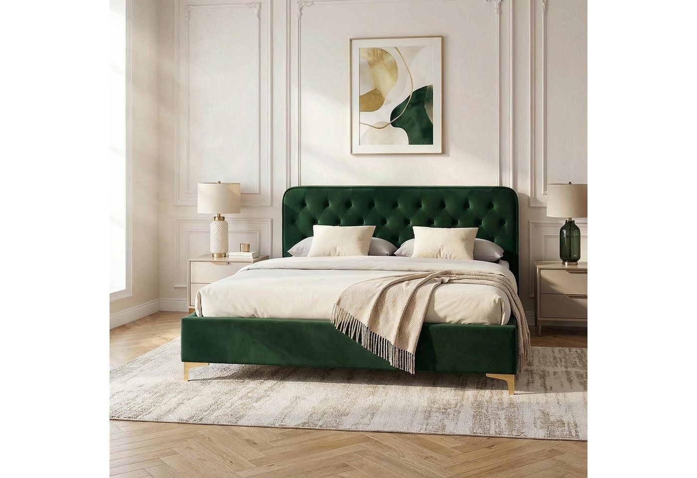 CARO-Möbel Polsterbett GLAMOUR, Polsterbett Doppelbett 140x200 cm Bettgestell Rahmen Samtbezug Barocks – Bild 2 von 5