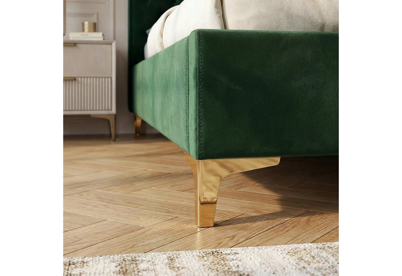 CARO-Möbel Polsterbett GLAMOUR, Polsterbett Doppelbett 140x200 cm Bettgestell Rahmen Samtbezug Barocks – Bild 4 von 5
