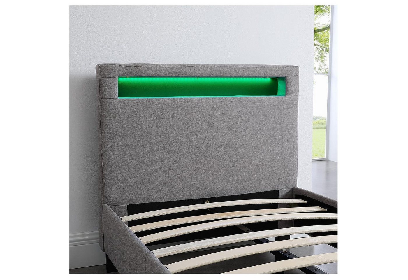 CARO-Möbel Polsterbett HIMALAYA, Polsterbett Einzelbett Jugendbett Bettgestell mit LED 90 x 200 cm – Bild 4 von 5