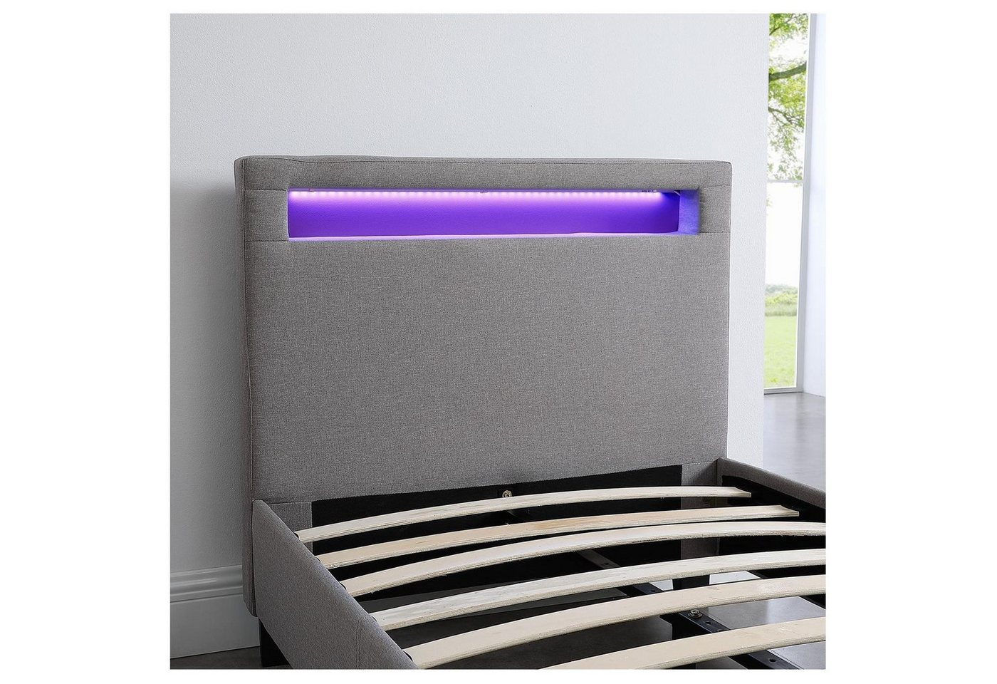 CARO-Möbel Polsterbett HIMALAYA, Polsterbett Einzelbett Jugendbett Bettgestell mit LED 90 x 200 cm – Bild 5 von 5