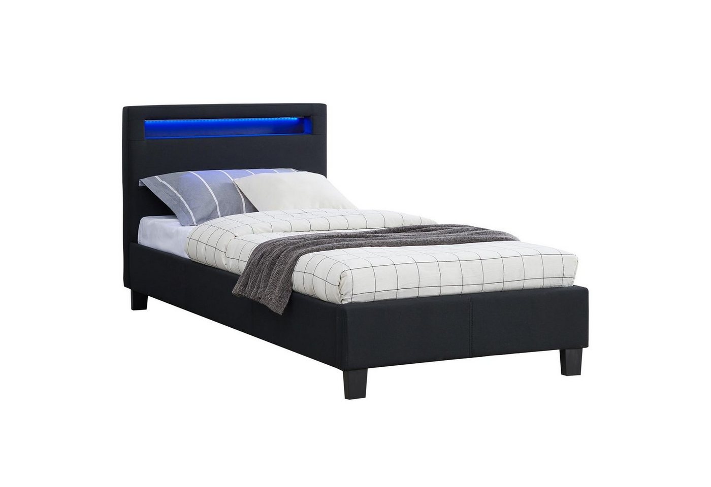 CARO-Möbel Polsterbett HIMALAYA, Polsterbett Einzelbett Jugendbett Bettgestell mit LED 90 x 200 cm – Bild 3 von 5