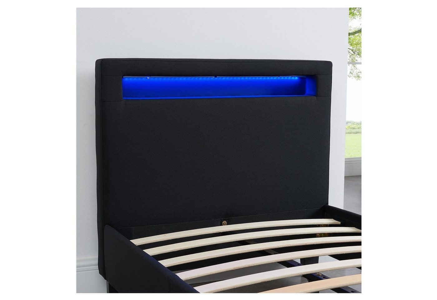 CARO-Möbel Polsterbett HIMALAYA, Polsterbett Einzelbett Jugendbett Bettgestell mit LED 90 x 200 cm – Bild 4 von 5