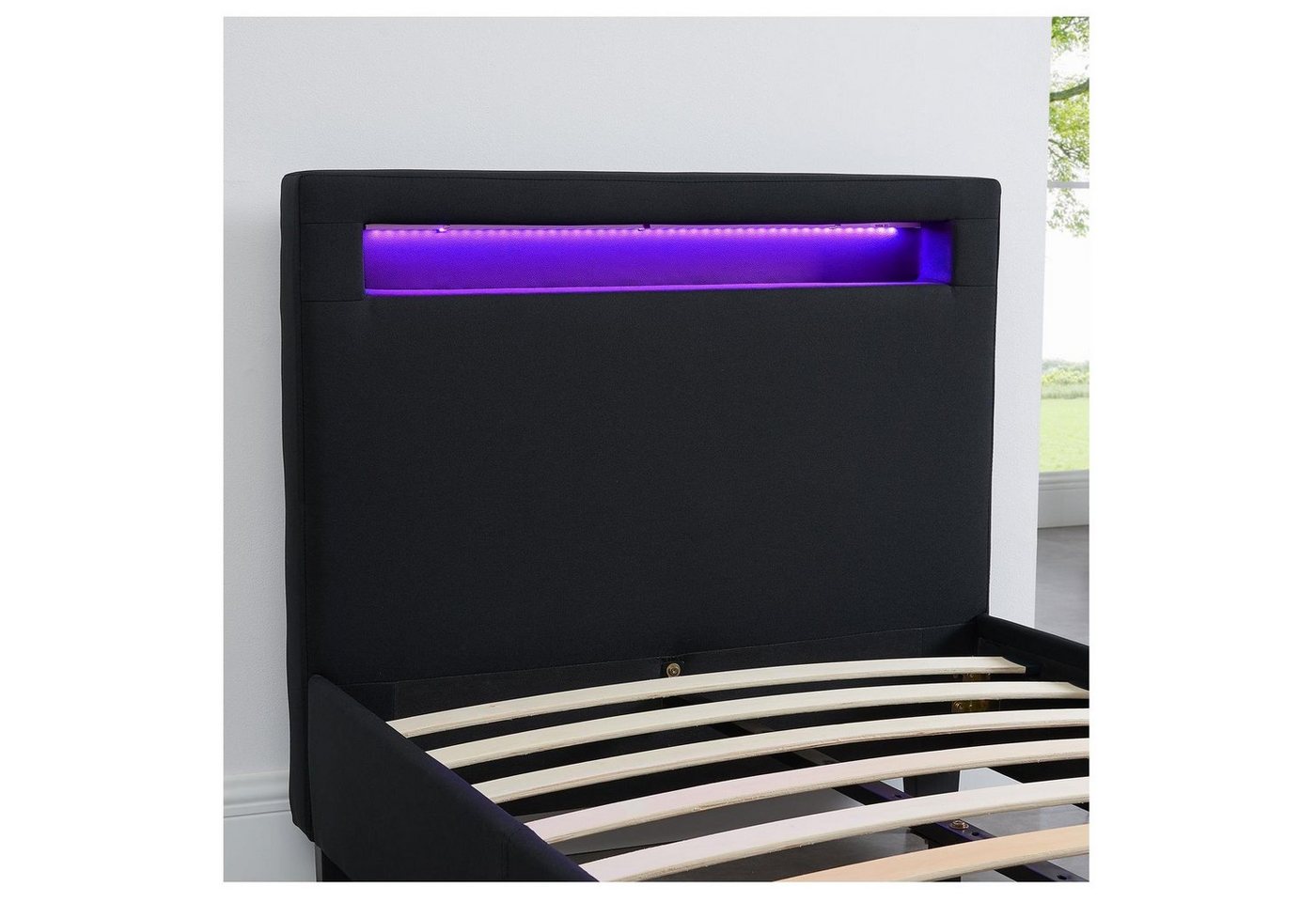 CARO-Möbel Polsterbett HIMALAYA, Polsterbett Einzelbett Jugendbett Bettgestell mit LED 90 x 200 cm – Bild 5 von 5