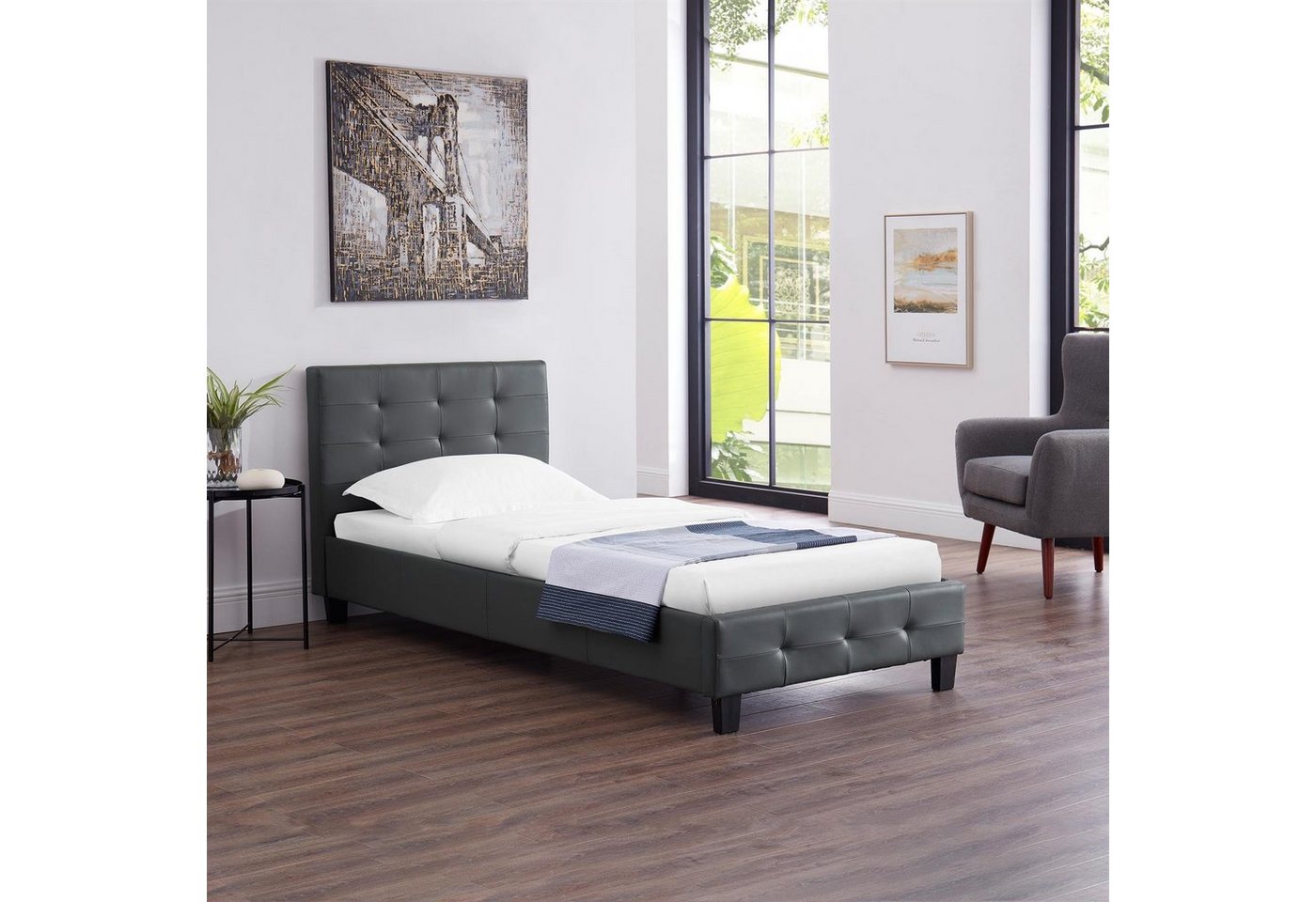 CARO-Möbel Polsterbett LIVERPOOL, Polsterbett Einzelbett Bettgestell Designbett 90x200 cm Lattenrost – Bild 2 von 5