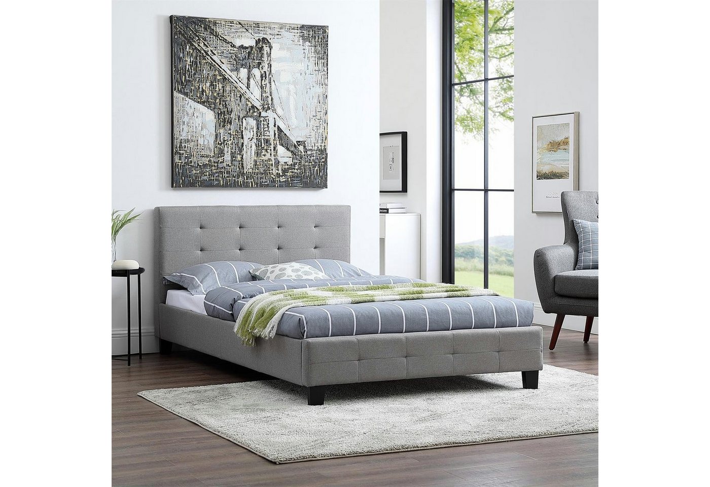 CARO-Möbel Polsterbett NEBRASKA, Polsterbett Einzelbett Design Bettgestell mit Lattenrost 120cm breit S – Bild 2 von 5