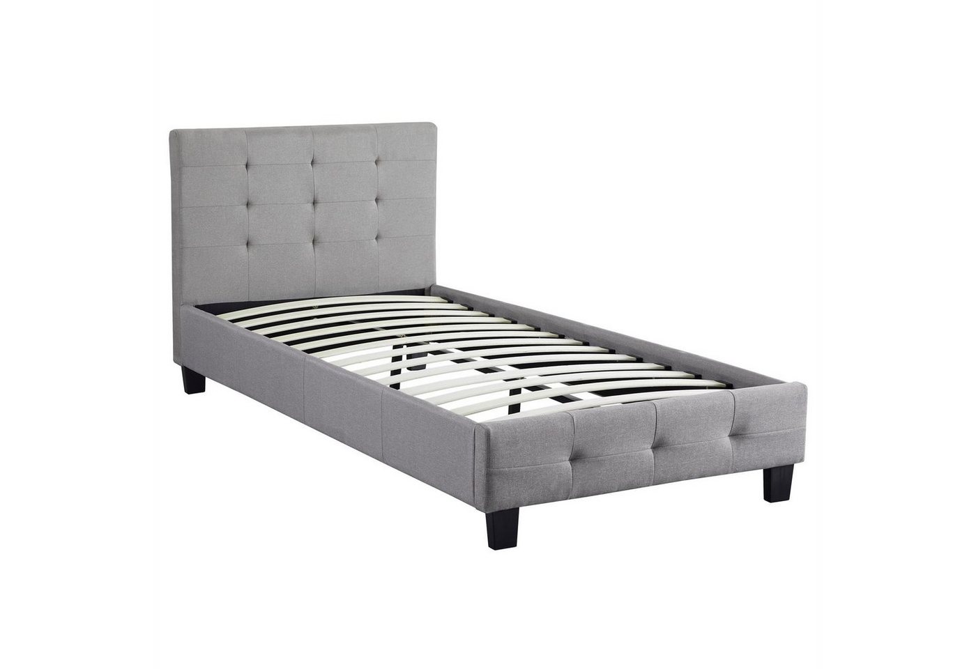CARO-Möbel Polsterbett OHIO, Einzelbett 90x200 cm Bettgestell mit Lattenrost Kopfteil grau – Bild 4 von 5