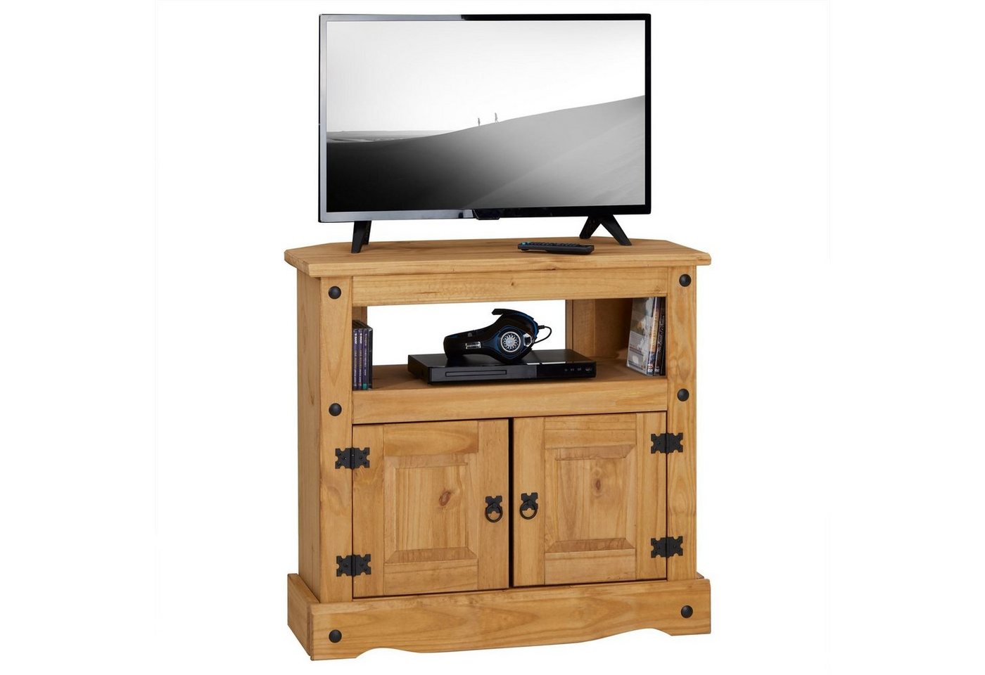 CARO-Möbel TV-Rack SALSA, TV Board mit Stauraum und Ablage, Mexiko Stil, Massivholz natur – Bild 3 von 5
