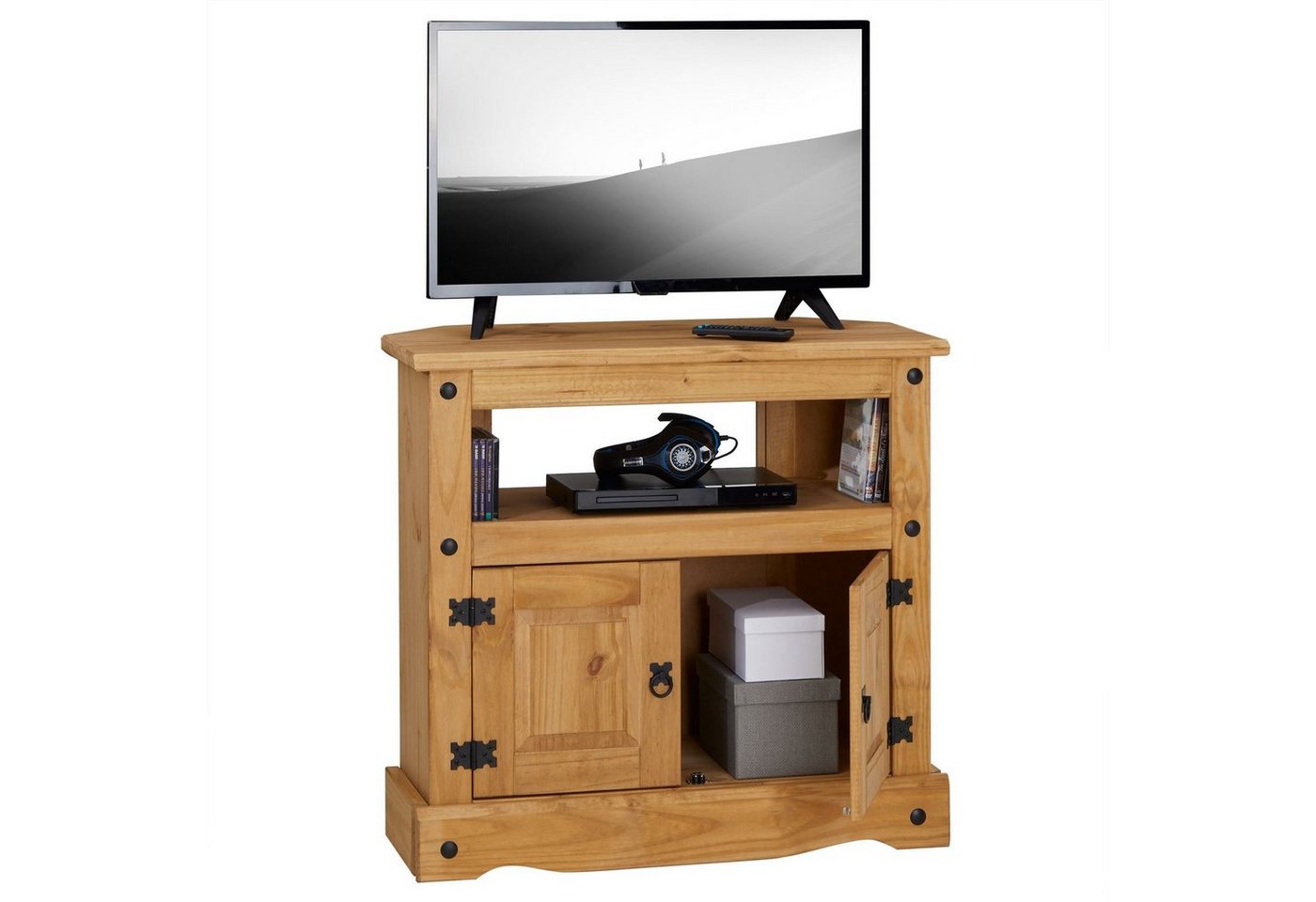 CARO-Möbel TV-Rack SALSA, TV Board mit Stauraum und Ablage, Mexiko Stil, Massivholz natur – Bild 4 von 5