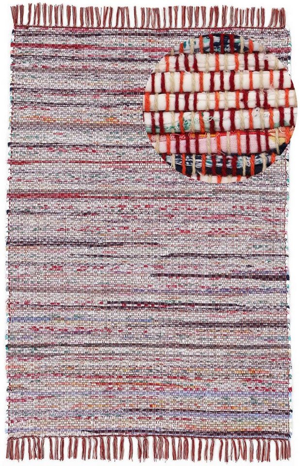 carpetfine Teppich Kelim Chindi, Wendeteppich, rechteckig, Höhe: 6 mm, handgewebt, Fleckerlteppich mit Fransen, auch vielen in Läufergrößen – Bild 2 von 5