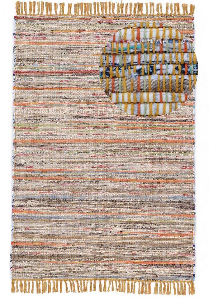 carpetfine Teppich Kelim Chindi, Wendeteppich, rechteckig, Höhe: 6 mm, handgewebt, Fleckerlteppich mit Fransen, auch vielen in Läufergrößen – Bild 2 von 5