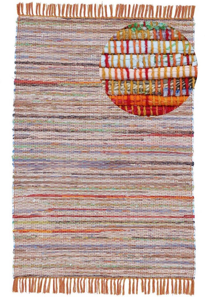 carpetfine Teppich Kelim Chindi, Wendeteppich, rechteckig, Höhe: 6 mm, handgewebt, Fleckerlteppich mit Fransen, auch vielen in Läufergrößen – Bild 2 von 5