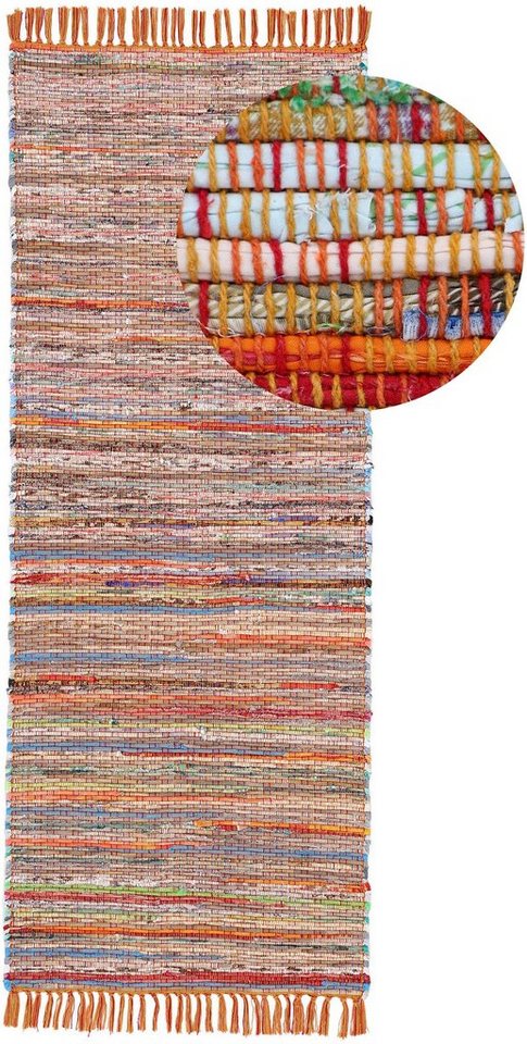 carpetfine Teppich Kelim Chindi, Wendeteppich, rechteckig, Höhe: 6 mm, handgewebt, Fleckerlteppich mit Fransen, auch vielen in Läufergrößen – Bild 2 von 5