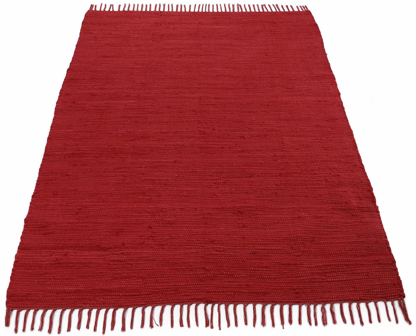 carpetfine Teppich Kelim Chindi uni, auch als Läufer, rechteckig, Höhe: 5 mm, Wendeteppich, reine Baumwolle, handgewebt, Uni-Farben, mit Fransen – Bild 2 von 5