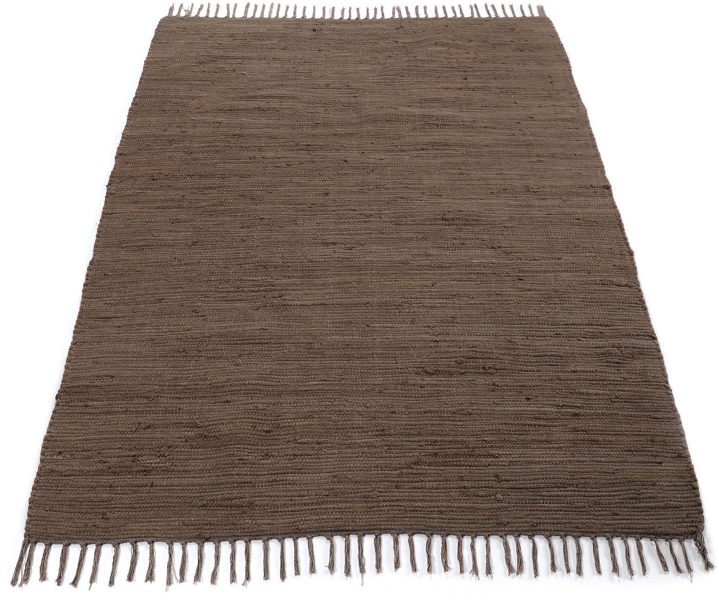 carpetfine Teppich Kelim Chindi uni, auch als Läufer, rechteckig, Höhe: 5 mm, Wendeteppich, reine Baumwolle, handgewebt, Uni-Farben, mit Fransen – Bild 2 von 5