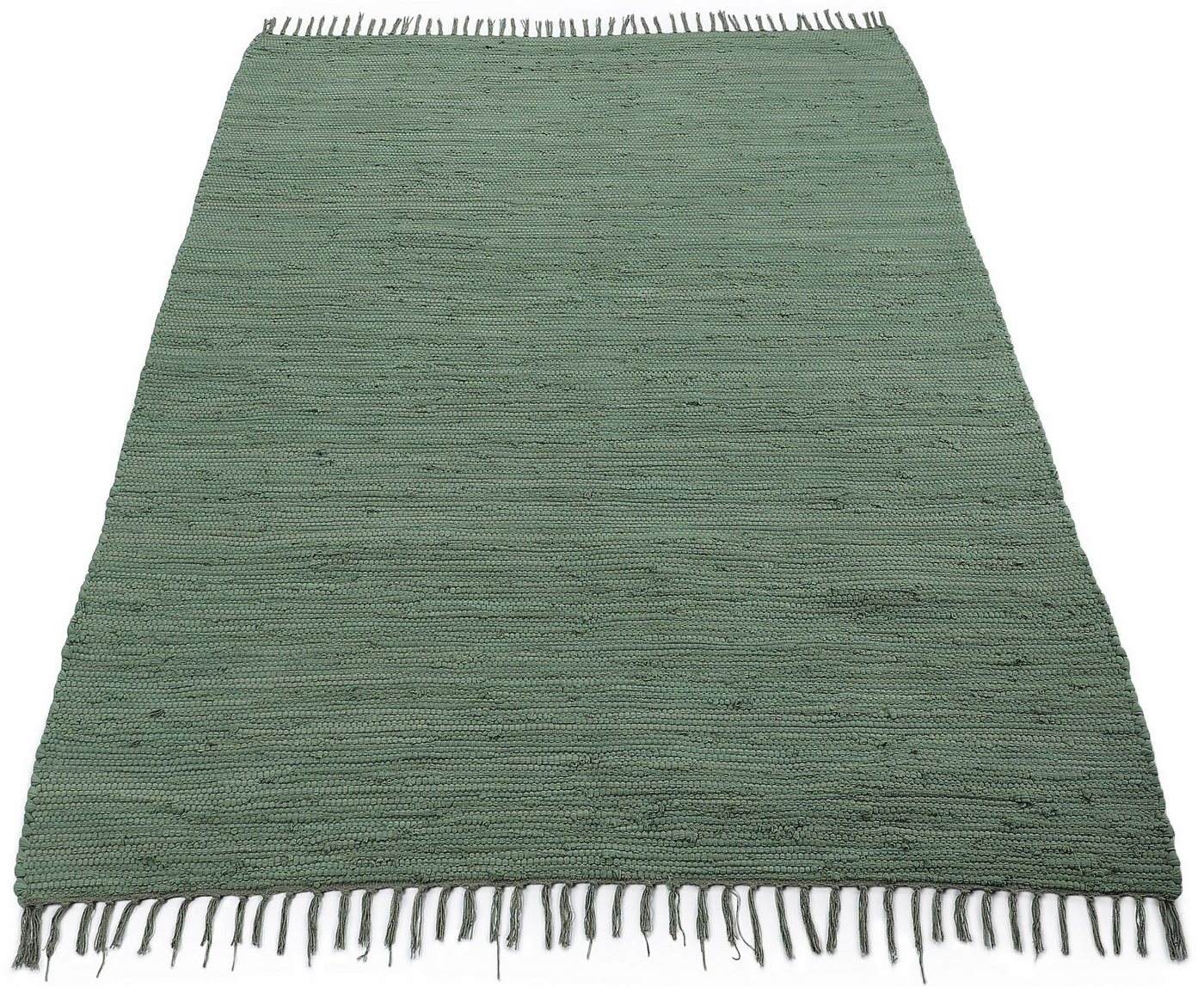 carpetfine Teppich Kelim Chindi uni, auch als Läufer, rechteckig, Höhe: 5 mm, Wendeteppich, reine Baumwolle, handgewebt, Uni-Farben, mit Fransen – Bild 2 von 5