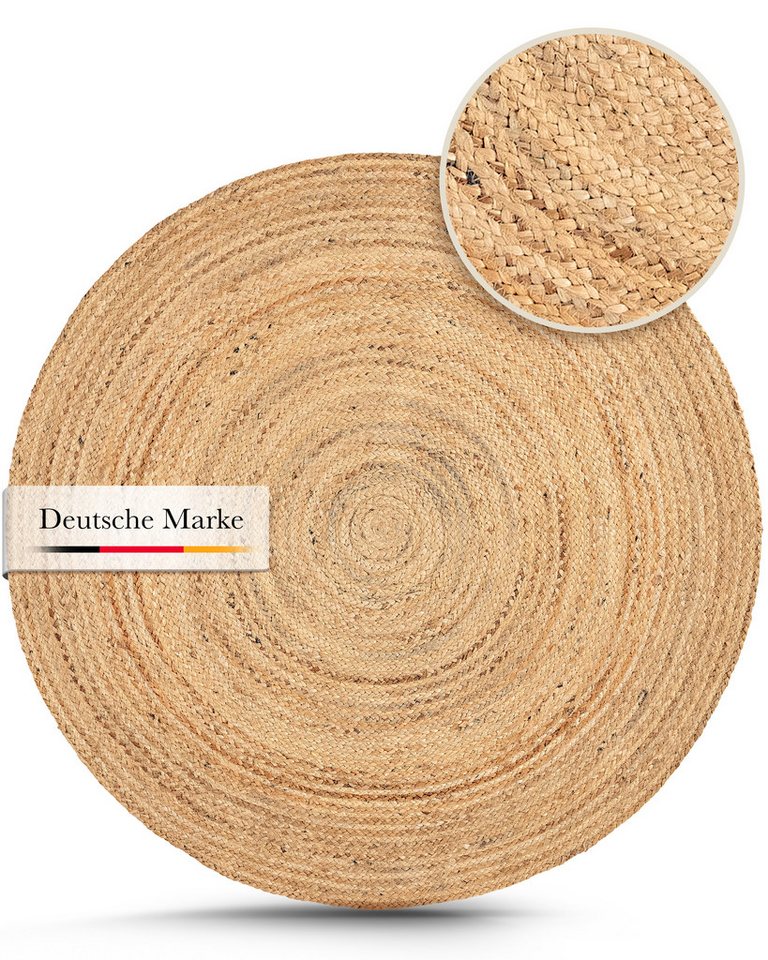 carpetfine Teppich Nele Juteteppich Naturfaser, rund, Höhe: 6 mm, geflochtener Wendeteppich aus 100% Jute, quadratisch und als Läufer – Bild 3 von 5